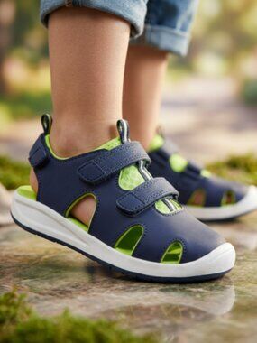 Cat & Jack Hank Boys Closed Toe Sandals Blue Lime Hook & Loop Summer Size 12